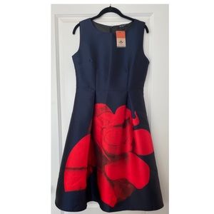 Beulah navy dress with red rose - size L